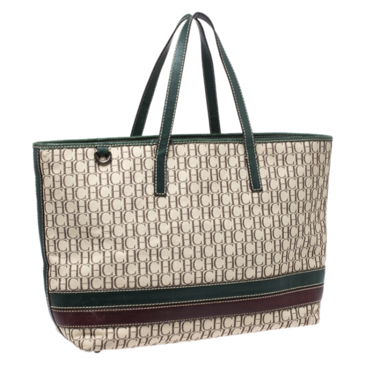 Pre Owned Carolina Herrera Multicolor Monogram Canvas and Leather Shopper Tote