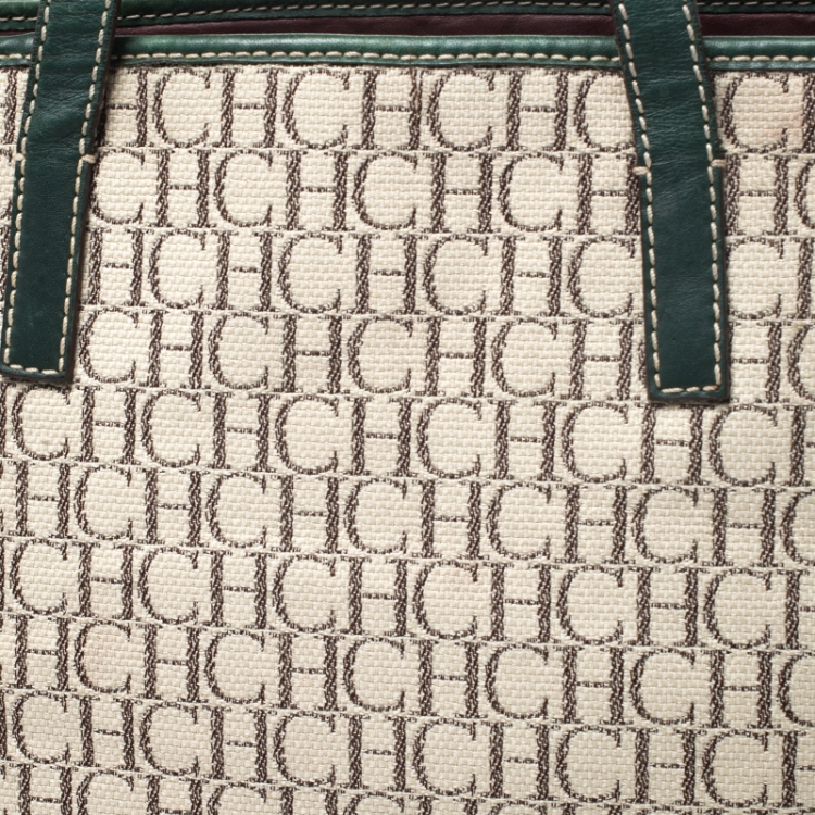 Pre Owned Carolina Herrera Multicolor Monogram Canvas and Leather Shopper Tote