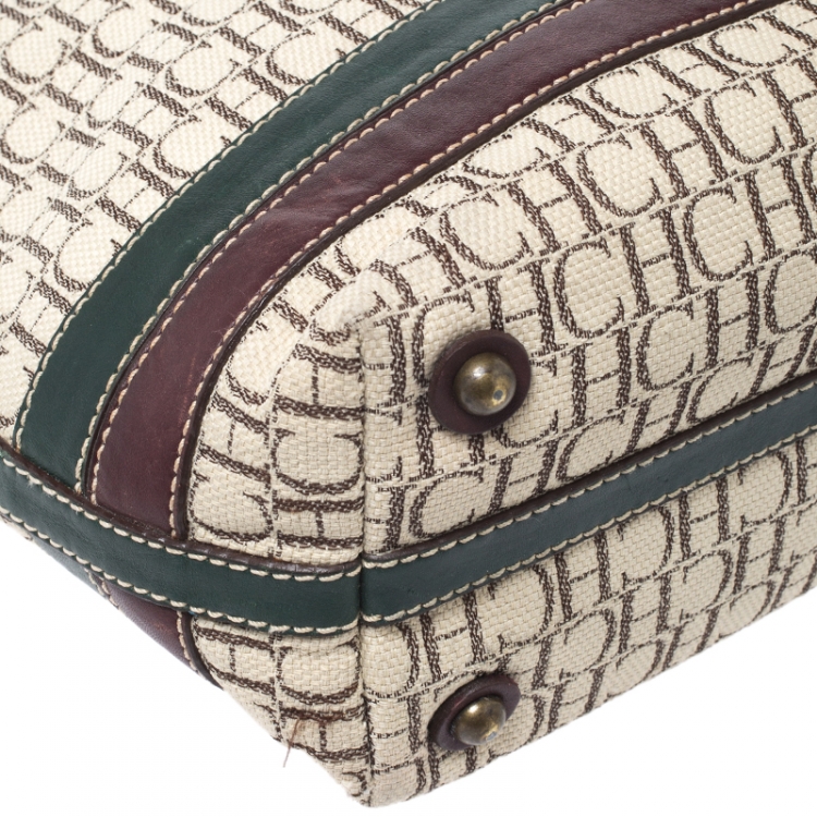 Pre Owned Carolina Herrera Multicolor Monogram Canvas and Leather Shopper Tote