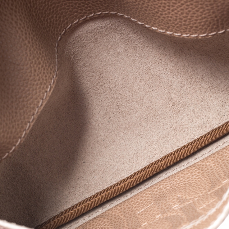 Pre Owned Carolina Herrera Beige Leather Flap Crossbody Bag