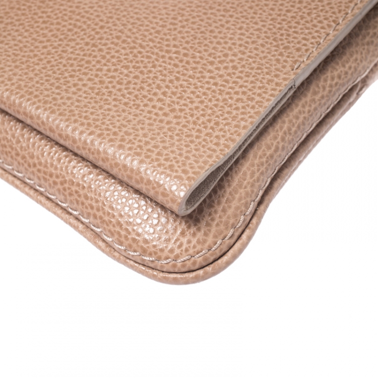 Pre Owned Carolina Herrera Beige Leather Flap Crossbody Bag