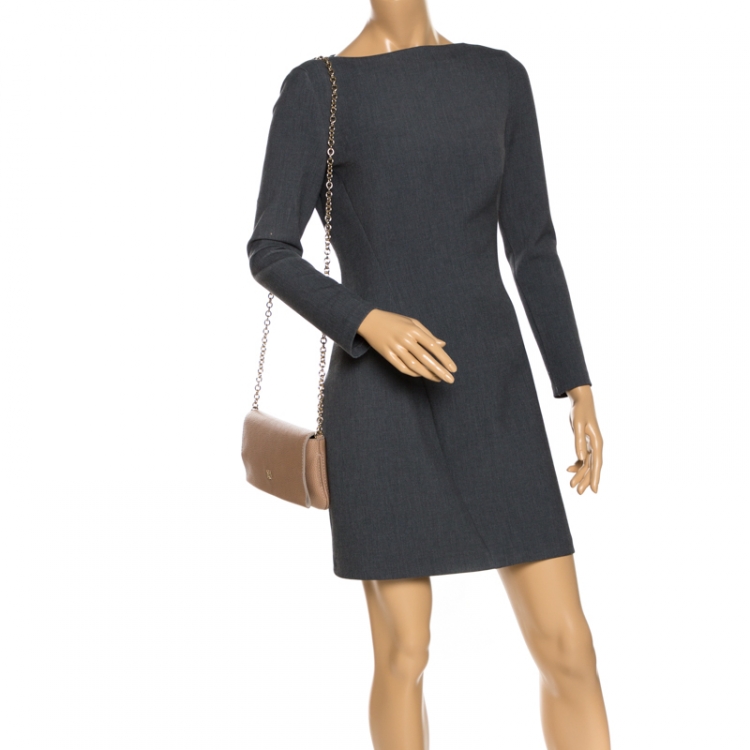 Pre Owned Carolina Herrera Beige Leather Flap Crossbody Bag