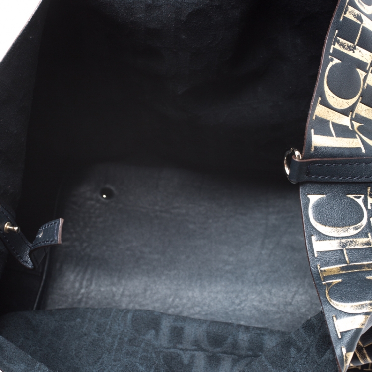 Pre Owned Carolina Herrera Midnight Blue Monogram Leather Matryoshka Tote