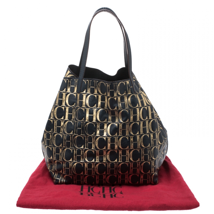 Pre Owned Carolina Herrera Midnight Blue Monogram Leather Matryoshka Tote