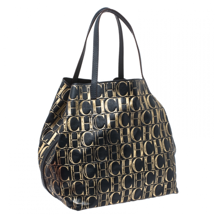 Pre Owned Carolina Herrera Midnight Blue Monogram Leather Matryoshka Tote