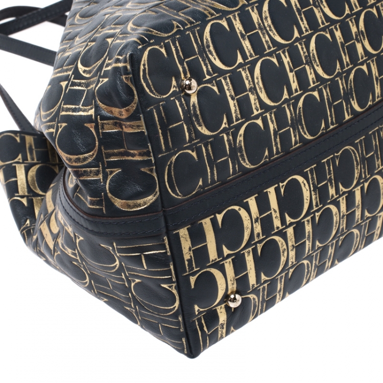 Pre Owned Carolina Herrera Midnight Blue Monogram Leather Matryoshka Tote