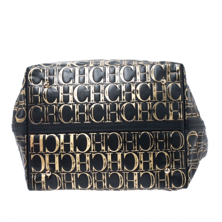 Pre Owned Carolina Herrera Midnight Blue Monogram Leather Matryoshka Tote