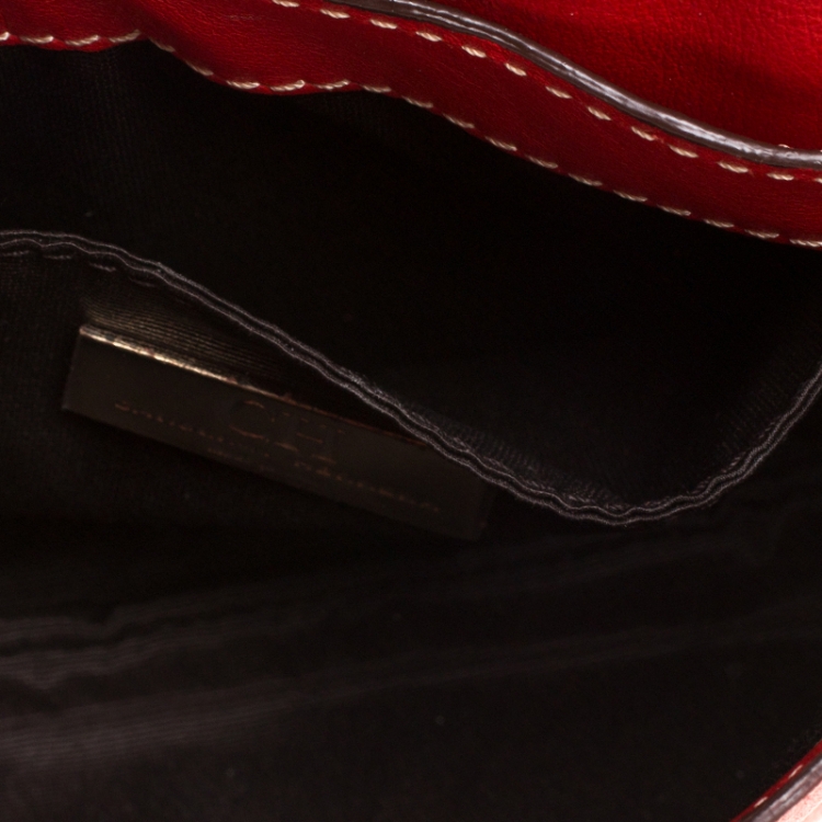 Pre Owned Carolina Herrera Red Leather Shoulder Bag 
