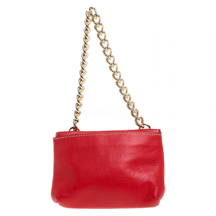 Pre Owned Carolina Herrera Red Leather Shoulder Bag 