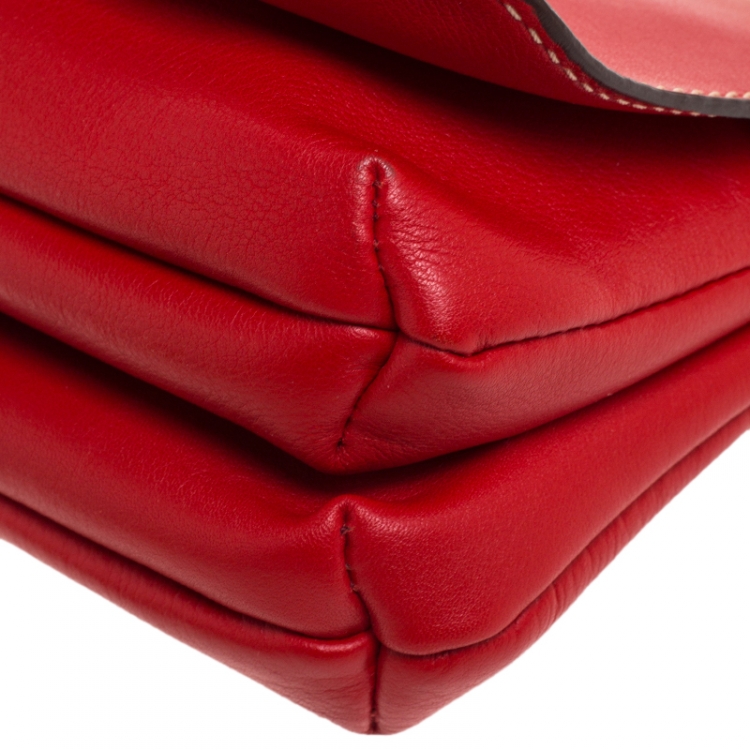 Pre Owned Carolina Herrera Red Leather Shoulder Bag 