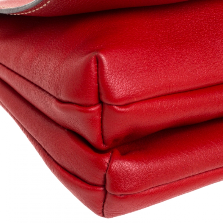 Pre Owned Carolina Herrera Red Leather Shoulder Bag 