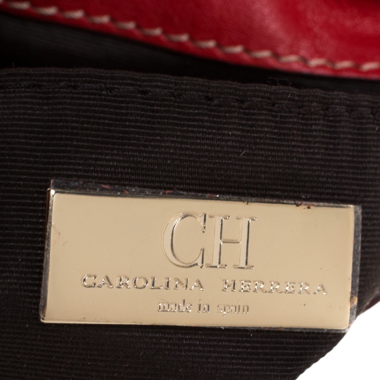 Pre Owned Carolina Herrera Red Leather Shoulder Bag 