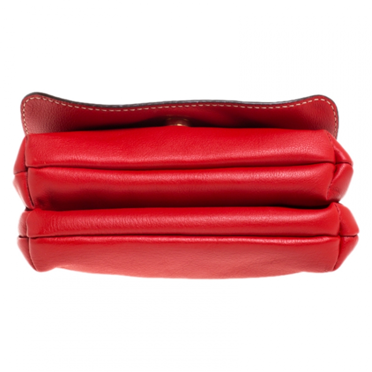 Pre Owned Carolina Herrera Red Leather Shoulder Bag 