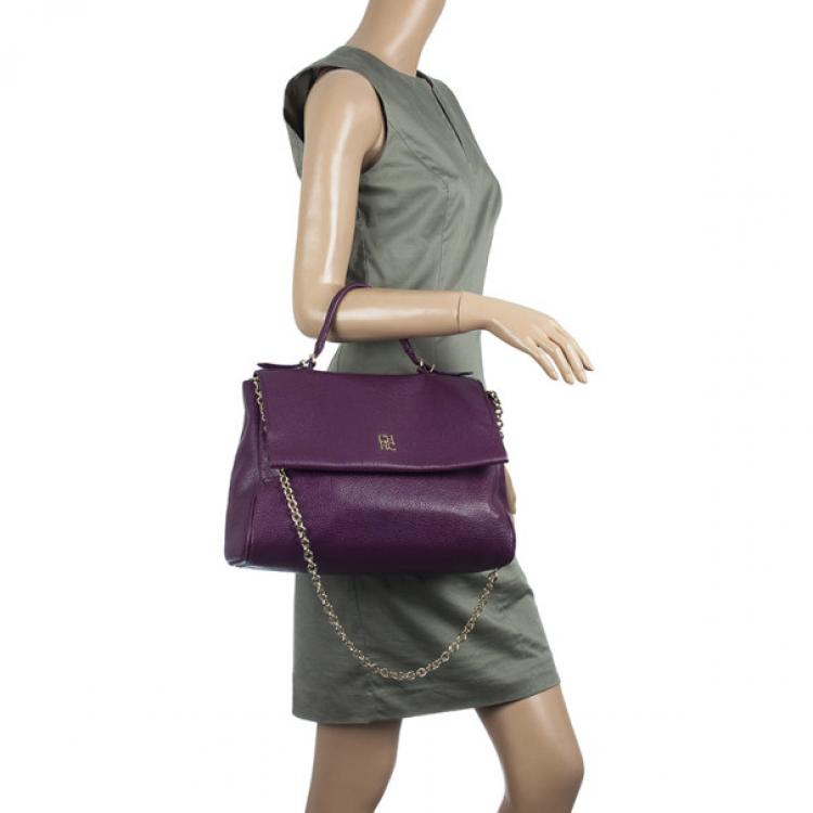 Pre Owned Carolina Herrera Purple Leather Minueto Flap Bag 