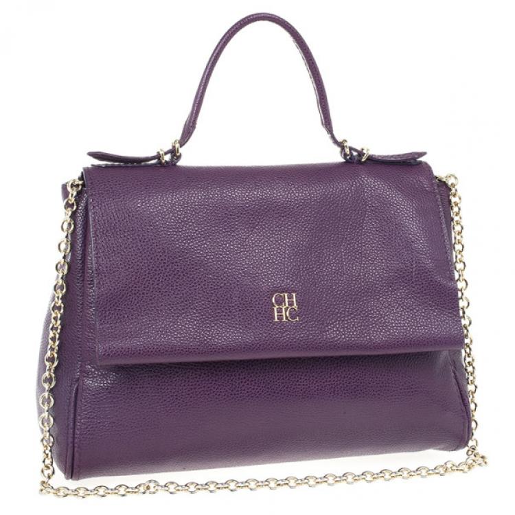 Pre Owned Carolina Herrera Purple Leather Minueto Flap Bag 