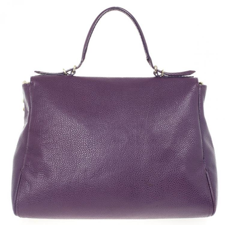 Pre Owned Carolina Herrera Purple Leather Minueto Flap Bag 