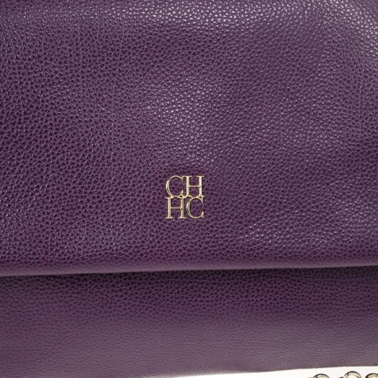 Pre Owned Carolina Herrera Purple Leather Minueto Flap Bag 