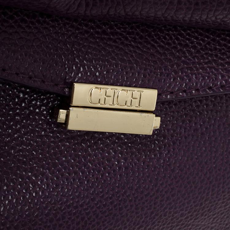 Pre Owned Carolina Herrera Purple Leather Minueto Flap Bag 