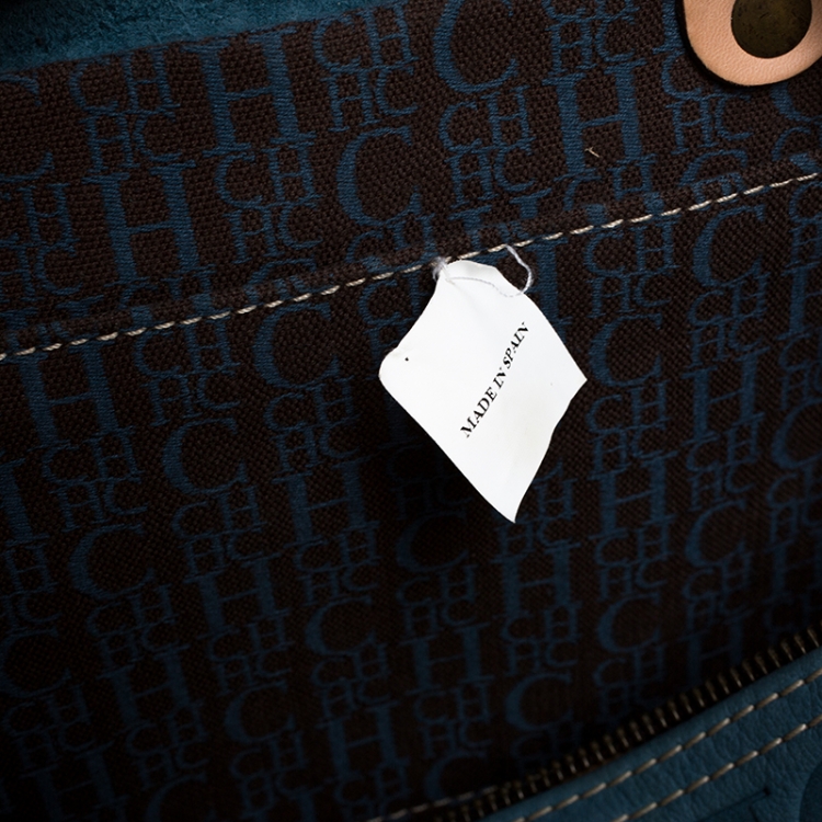 Pre Owned Carolina Herrera Light Blue Monogram Leather Large Andy Boston Bag