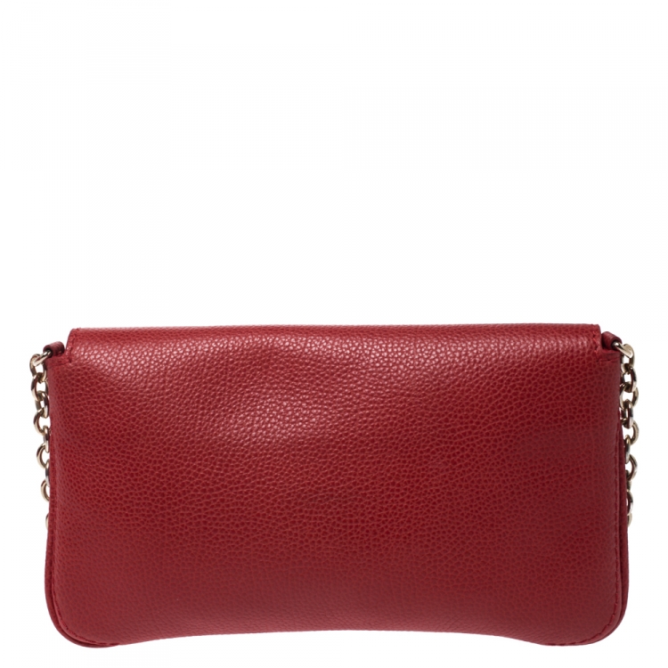 Pre Owned Carolina Herrera Red Leather Chain Flap Shoulder Bag
