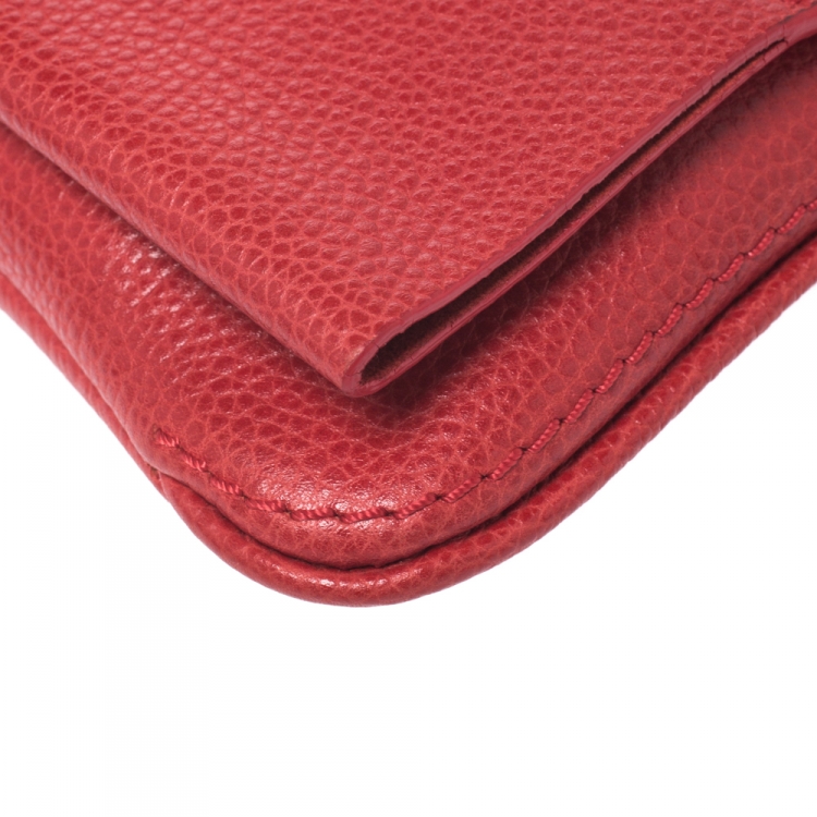 Pre Owned Carolina Herrera Red Leather Chain Flap Shoulder Bag