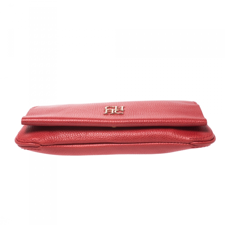 Pre Owned Carolina Herrera Red Leather Chain Flap Shoulder Bag