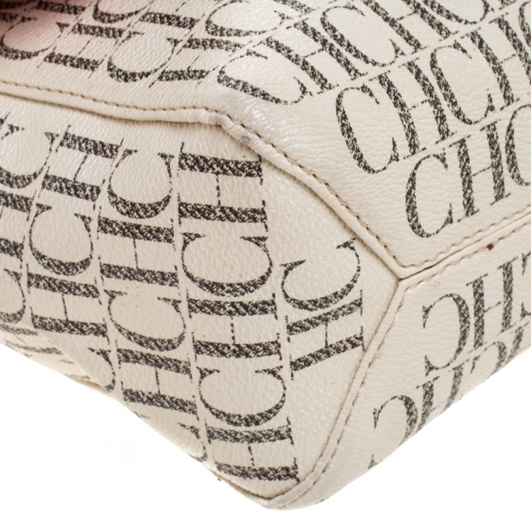 Pre Owned Carolina Herrera Beige/Red Monogram Coated Canvas Flap Crossbody Bag