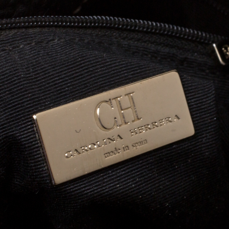 Pre Owned Carolina Herrera Black Monogram Leather Shoulder Bag