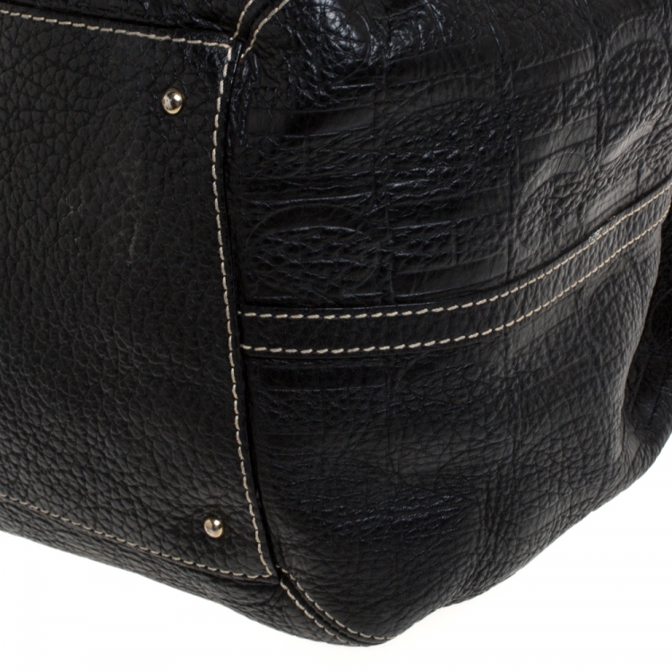 Pre Owned Carolina Herrera Black Monogram Leather Shoulder Bag