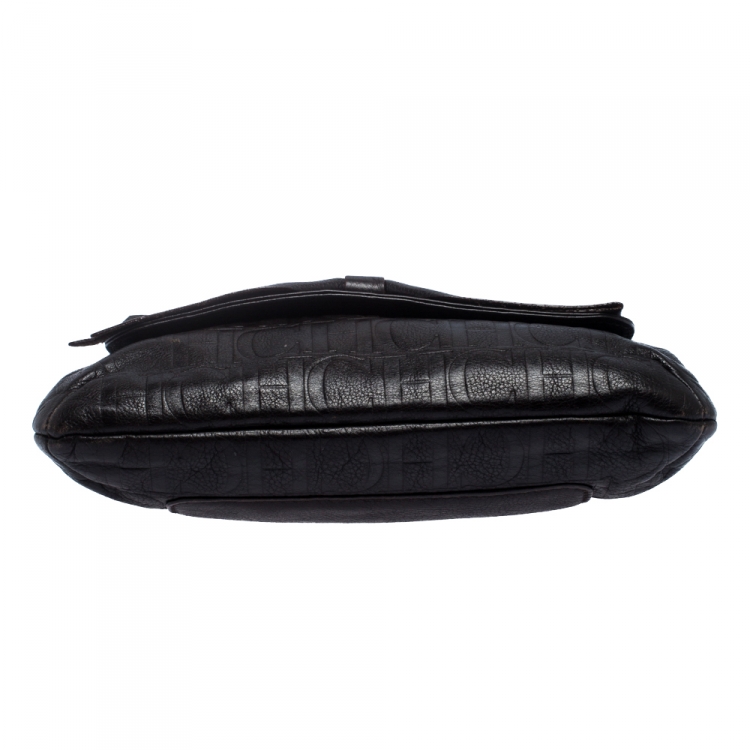 Pre Owned Carolina Herrera Brown Monogram Leather Audrey Shoulder Bag