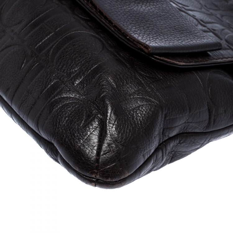 Pre Owned Carolina Herrera Brown Monogram Leather Audrey Shoulder Bag