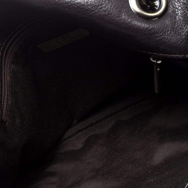 Pre Owned Carolina Herrera Brown Monogram Leather Audrey Shoulder Bag