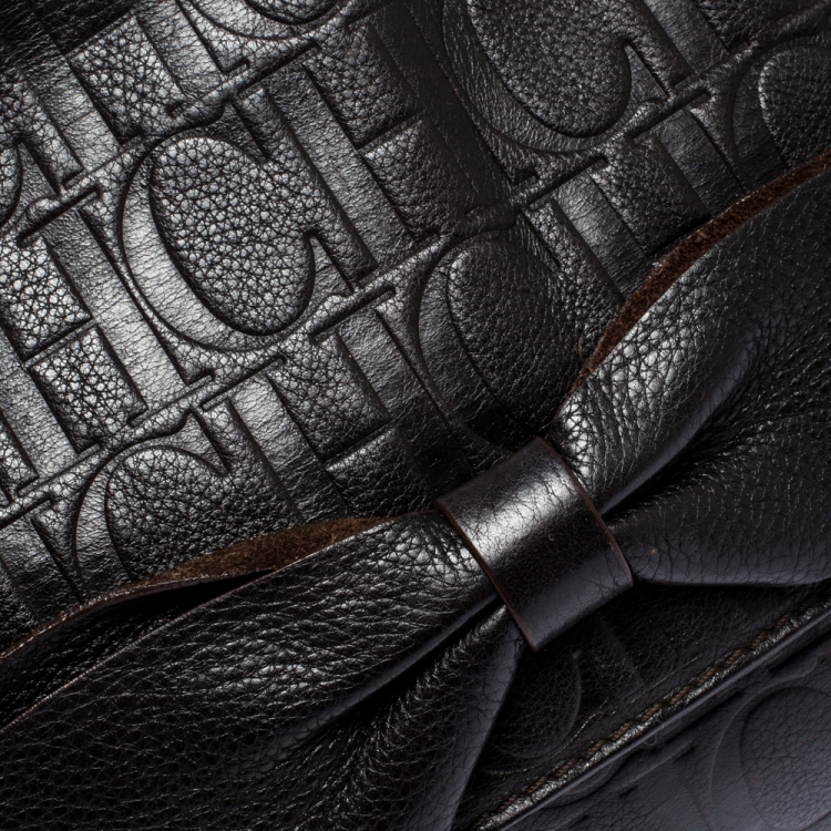 Pre Owned Carolina Herrera Brown Monogram Leather Audrey Shoulder Bag