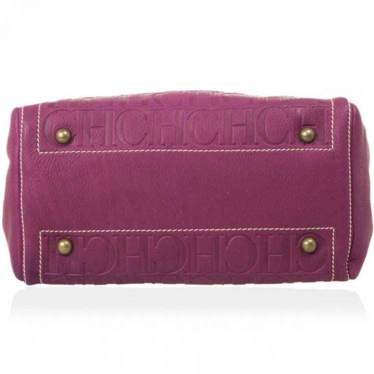 Pre Owned Carolina Herrera Leather Purple CH Monogram Tote
