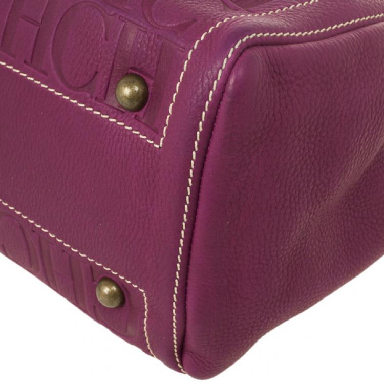 Pre Owned Carolina Herrera Leather Purple CH Monogram Tote