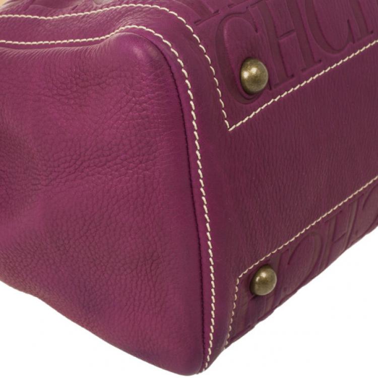 Pre Owned Carolina Herrera Leather Purple CH Monogram Tote