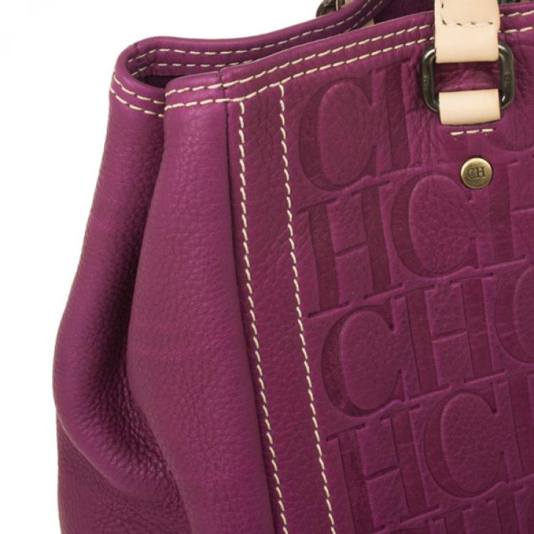 Pre Owned Carolina Herrera Leather Purple CH Monogram Tote