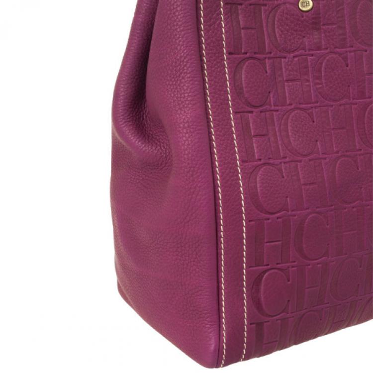 Pre Owned Carolina Herrera Leather Purple CH Monogram Tote