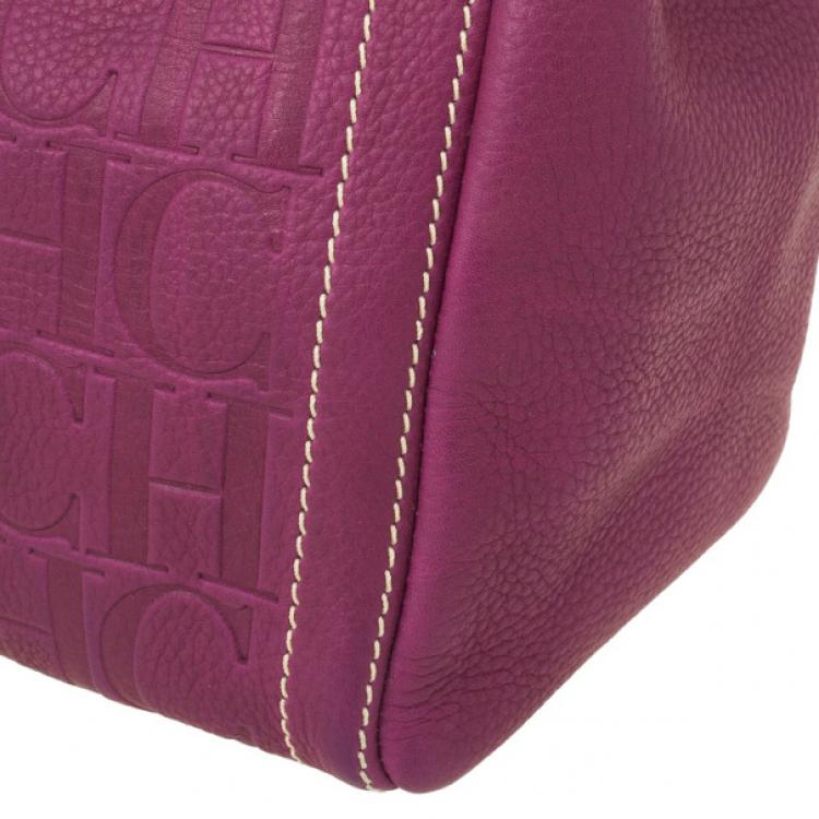 Pre Owned Carolina Herrera Leather Purple CH Monogram Tote