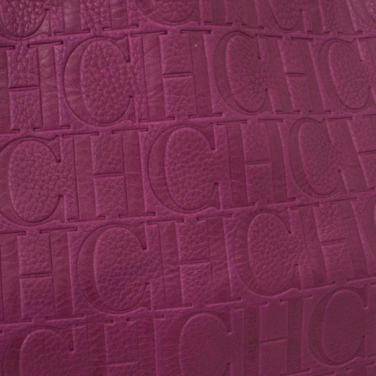 Pre Owned Carolina Herrera Leather Purple CH Monogram Tote