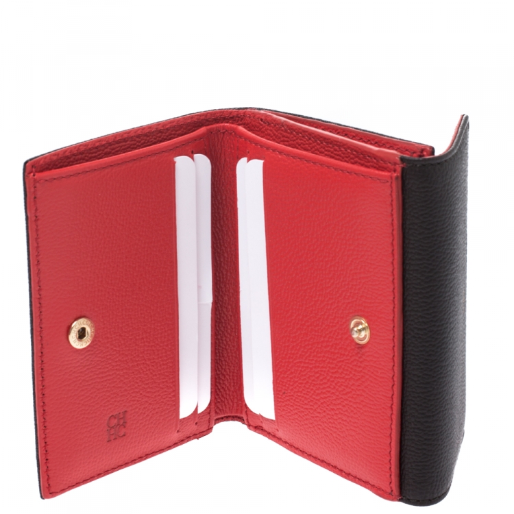 Pre Owned Carolina Herrera Brown Monogram Leather Tri Fold Compact Wallet