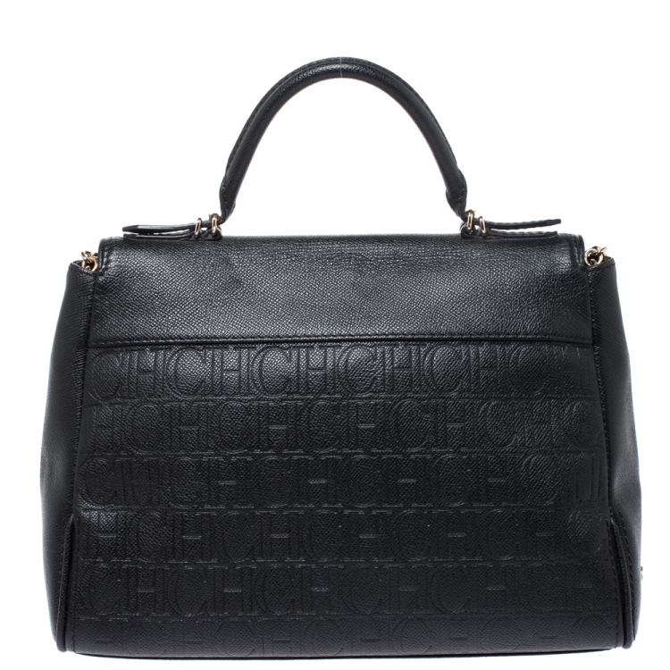 Pre Owned Carolina Herrera Black Leather Minueto Flap Bag