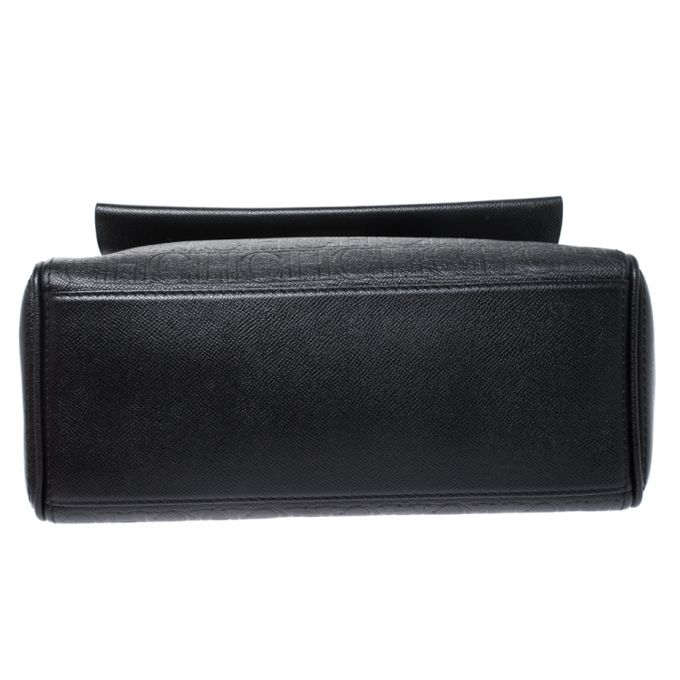 Pre Owned Carolina Herrera Black Leather Minueto Flap Bag