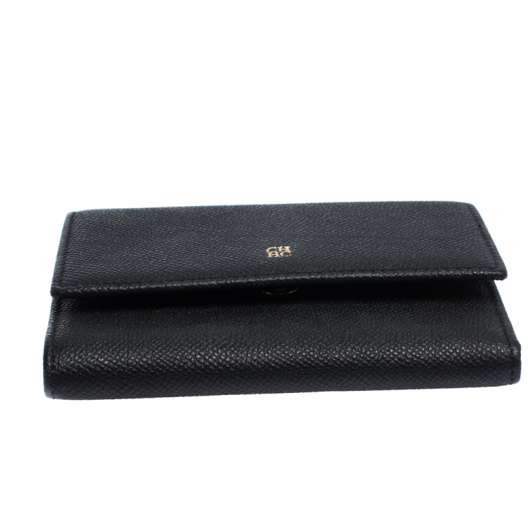 Pre Owned Carolina Herrera Black Leather Trifold  Wallet