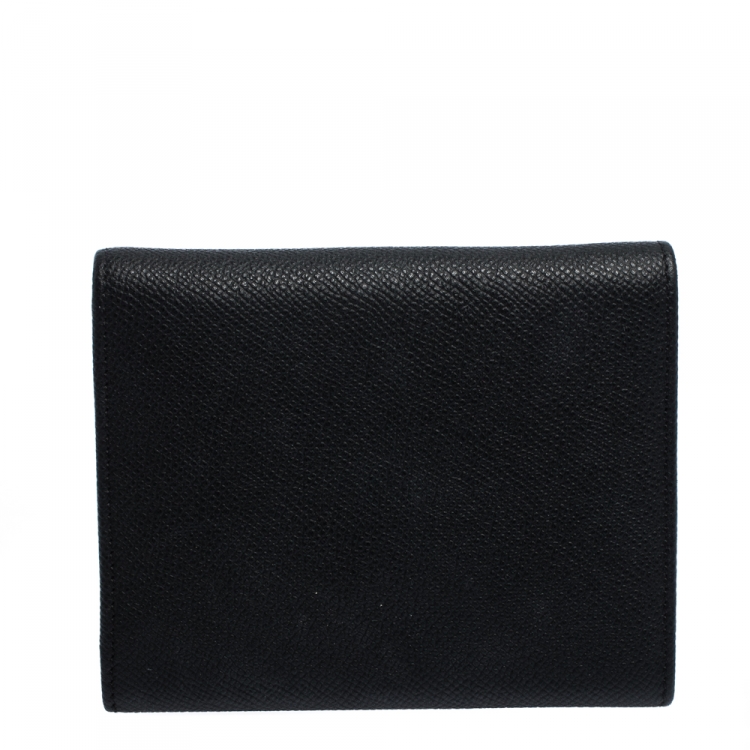 Pre Owned Carolina Herrera Black Leather Trifold  Wallet