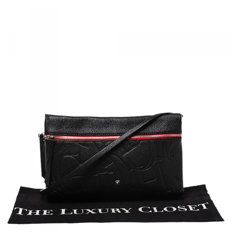 Pre Owned Carolina Herrera Black Leather Front Zip Crossbody Bag