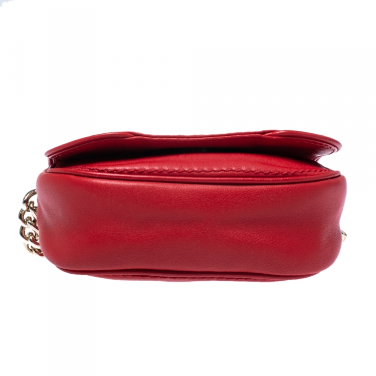 Pre Owned Carolina Herrera Red Leather Flap Crossbody Bag