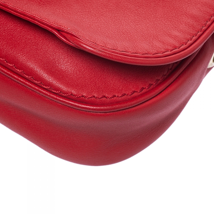 Pre Owned Carolina Herrera Red Leather Flap Crossbody Bag