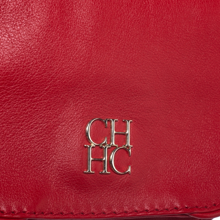 Pre Owned Carolina Herrera Red Leather Flap Crossbody Bag
