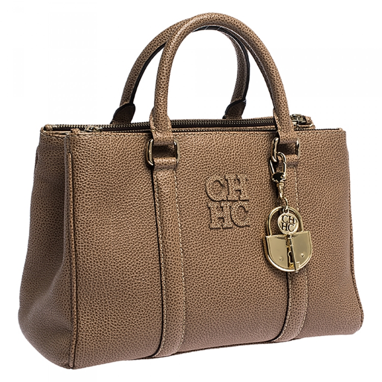 Pre Owned Carolina Herrera Light Brown Leather Andy Tote